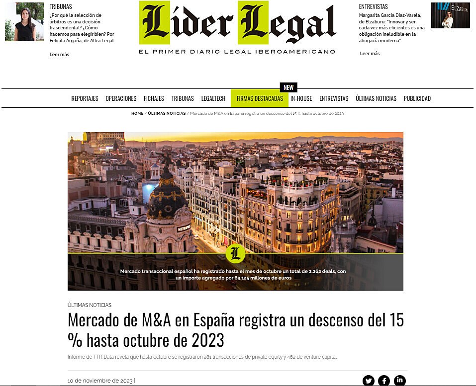 Mercado de M&A en Espaa registra un descenso del 15 % hasta octubre de 2023